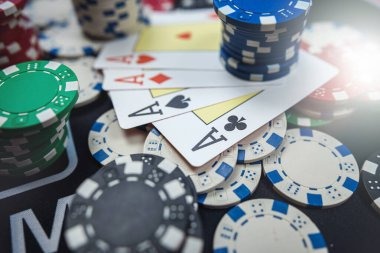 Blackjack table with dealer and player cards visible